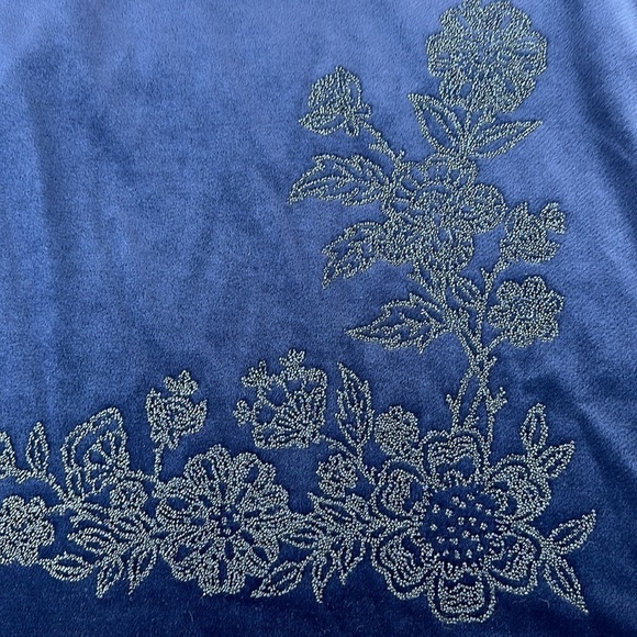 Vintage TR Bentley Navy Velvet Maxi Dress Large Floral Beaded Detail Side Slit - Picture 3 of 14